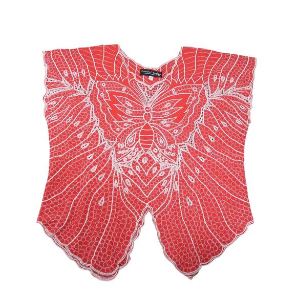 Vintage Y2K Positive Vibes red and white butterfly embroidered top S - Picture 5 of 7